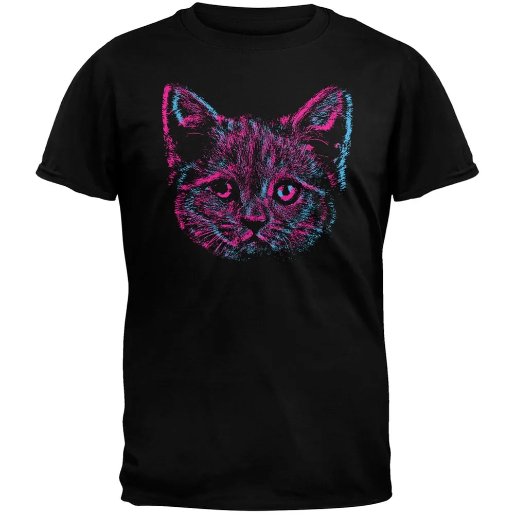 3D Cat Face Black Adult T-Shirt