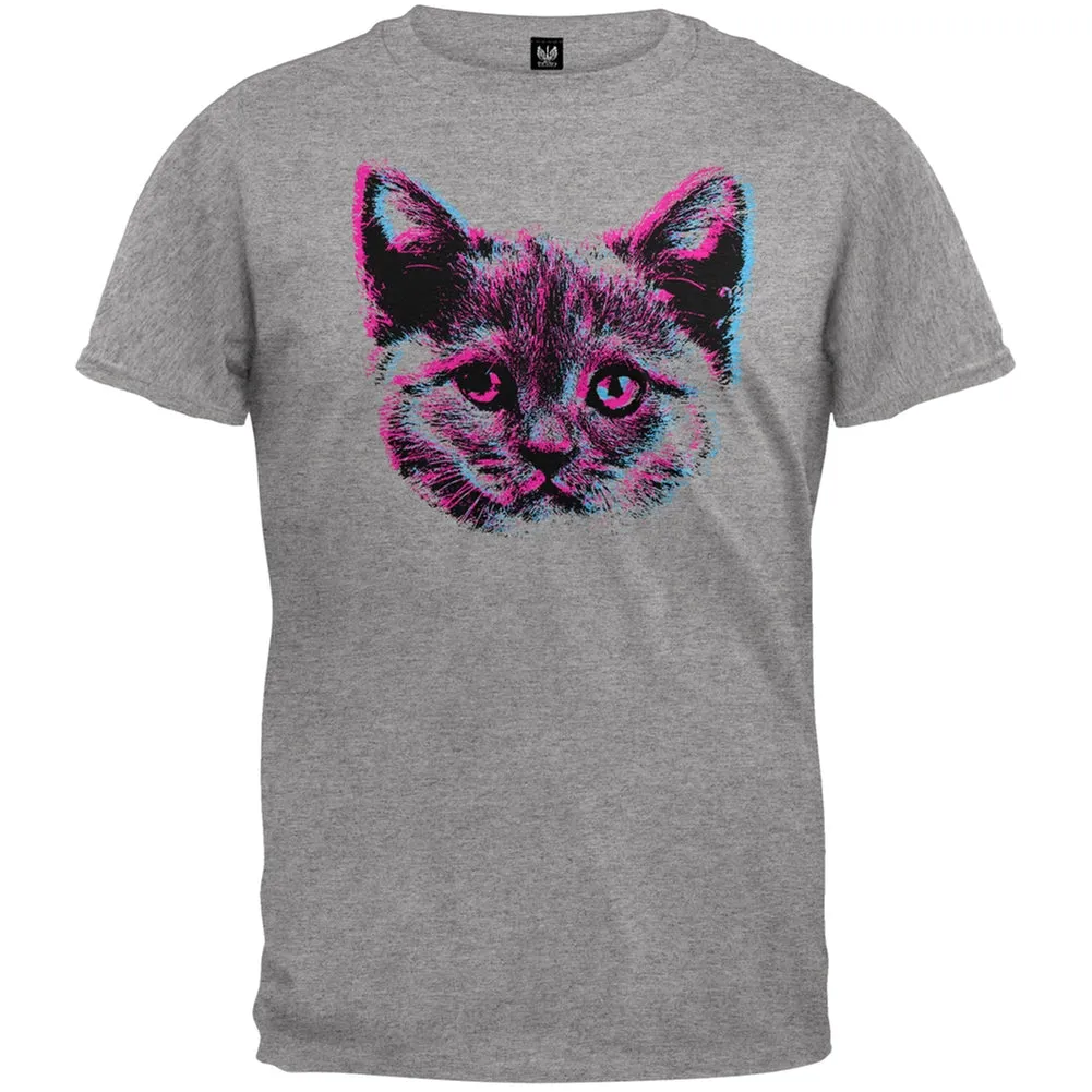 3D Cat Face Grey Adult T-Shirt