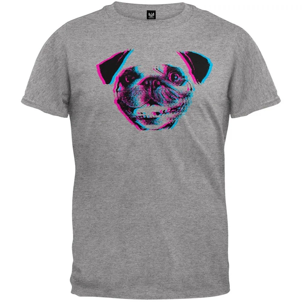 3D Pug Face Black Adult T-Shirt