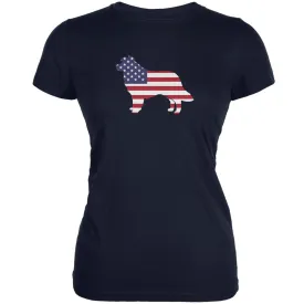 4th of July Patriotic Dog Border Collie Navy Juniors Soft T-Shirt