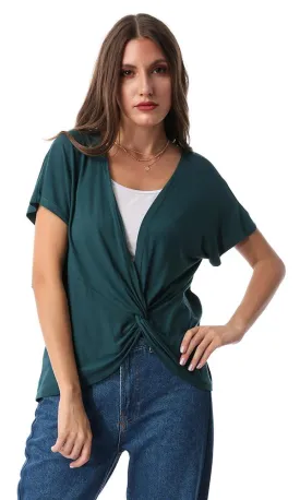 54078 Dark Green Knot Detail T-Shirt