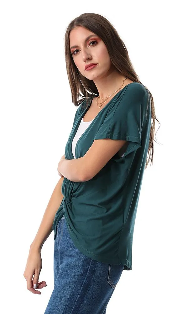 54078 Dark Green Knot Detail T-Shirt