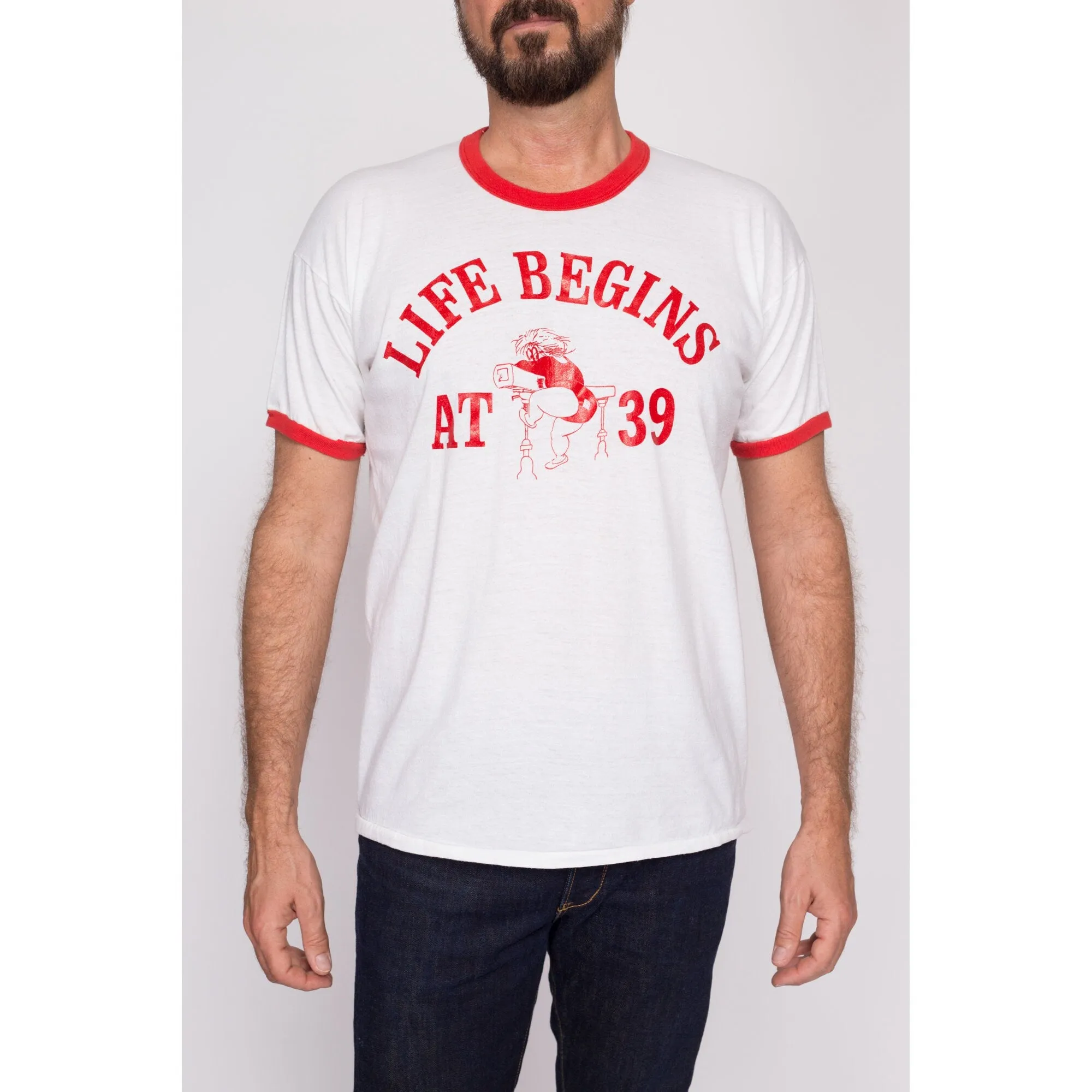 80s "Life Begins At 39" Funny Birthday T Shirt - Men's Large