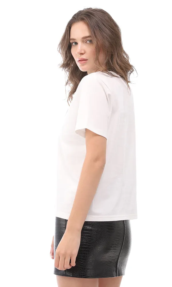 94759 Mesh Mock Neck Plain T-Shirt - White