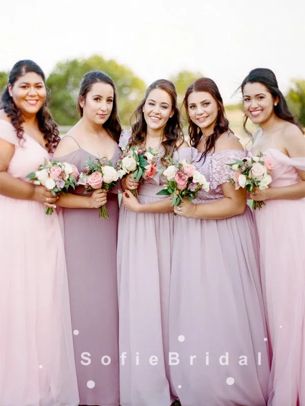 A-Line Off The Shoulder Chiffon Bridesmaid Dresses With Lace,SFWG0008