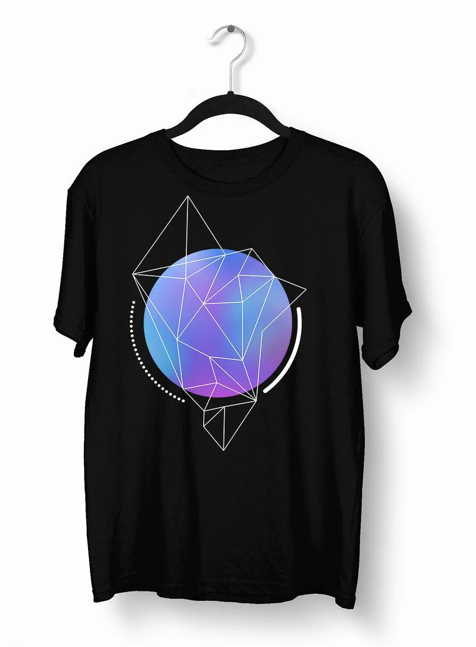 Abstract Blue Gradient Mesh Sphere T-shirt With Geometric Polygon Lines