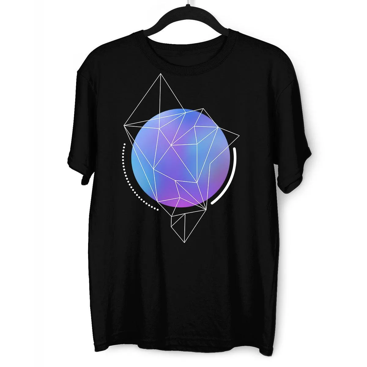 Abstract Blue Gradient Mesh Sphere T-shirt With Geometric Polygon Lines