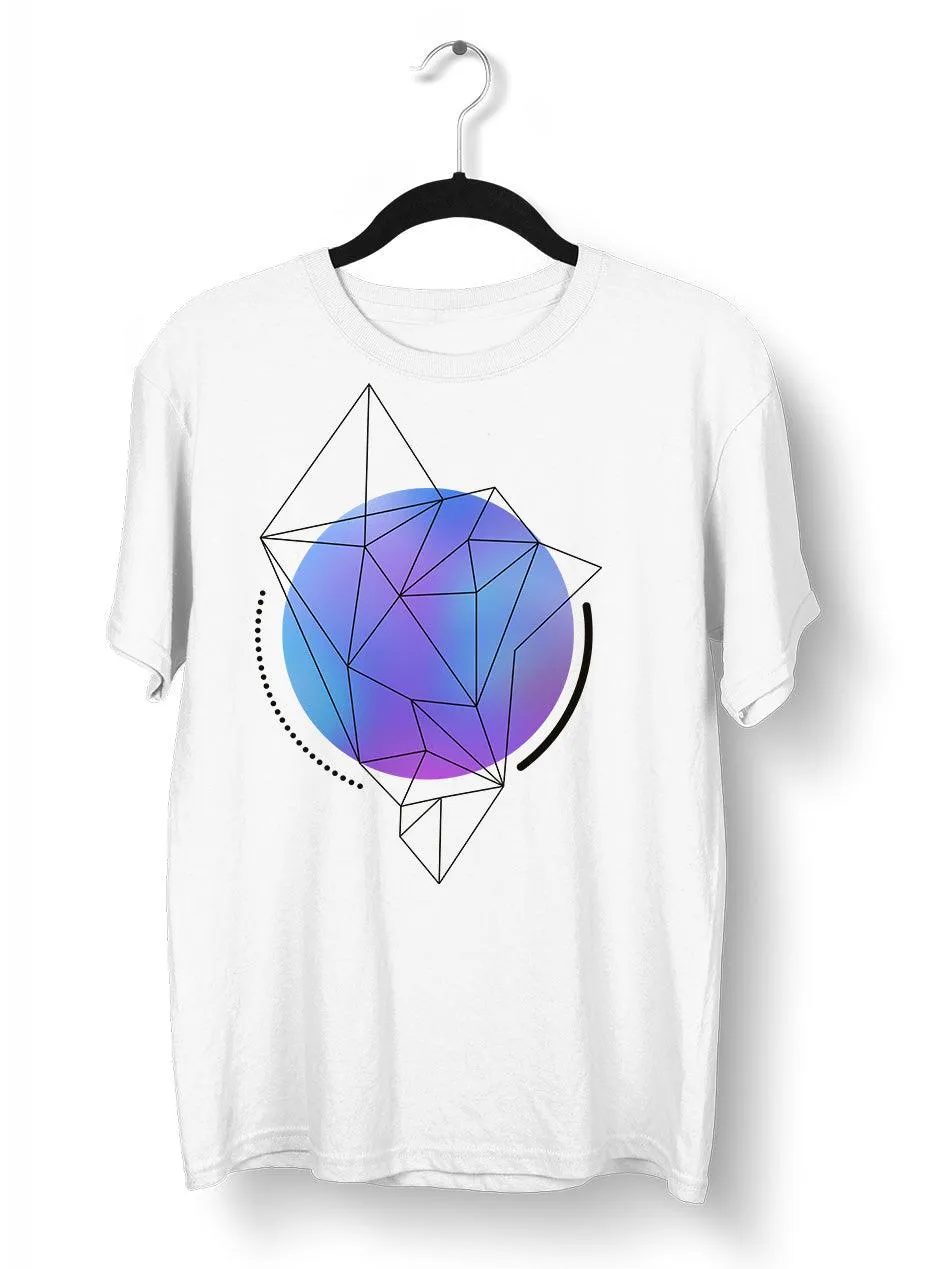 Abstract Blue Gradient Mesh Sphere T-shirt With Geometric Polygon Lines