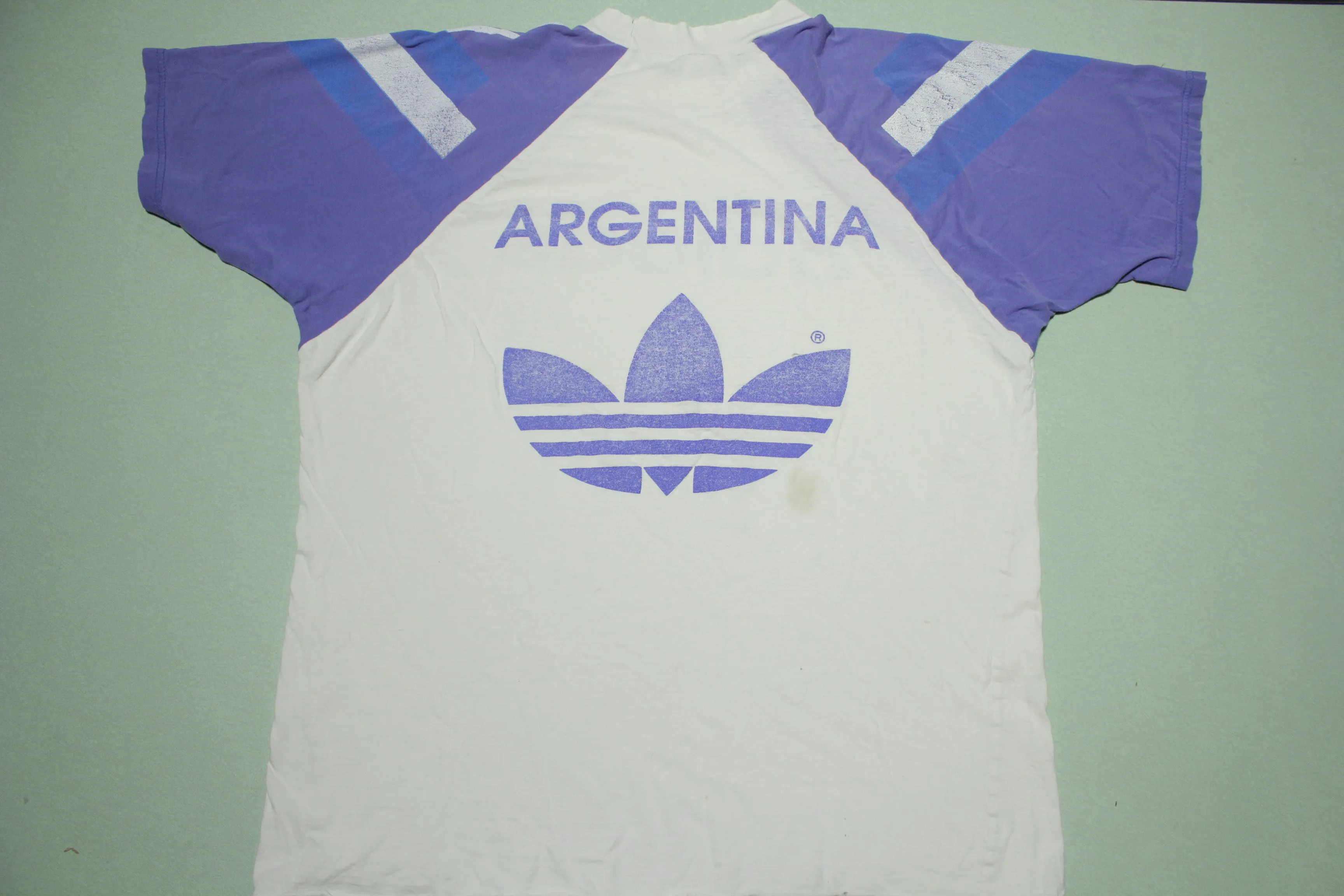 Adidas AFA Argentina Vintage 80's Striped Distressed T-Shirt