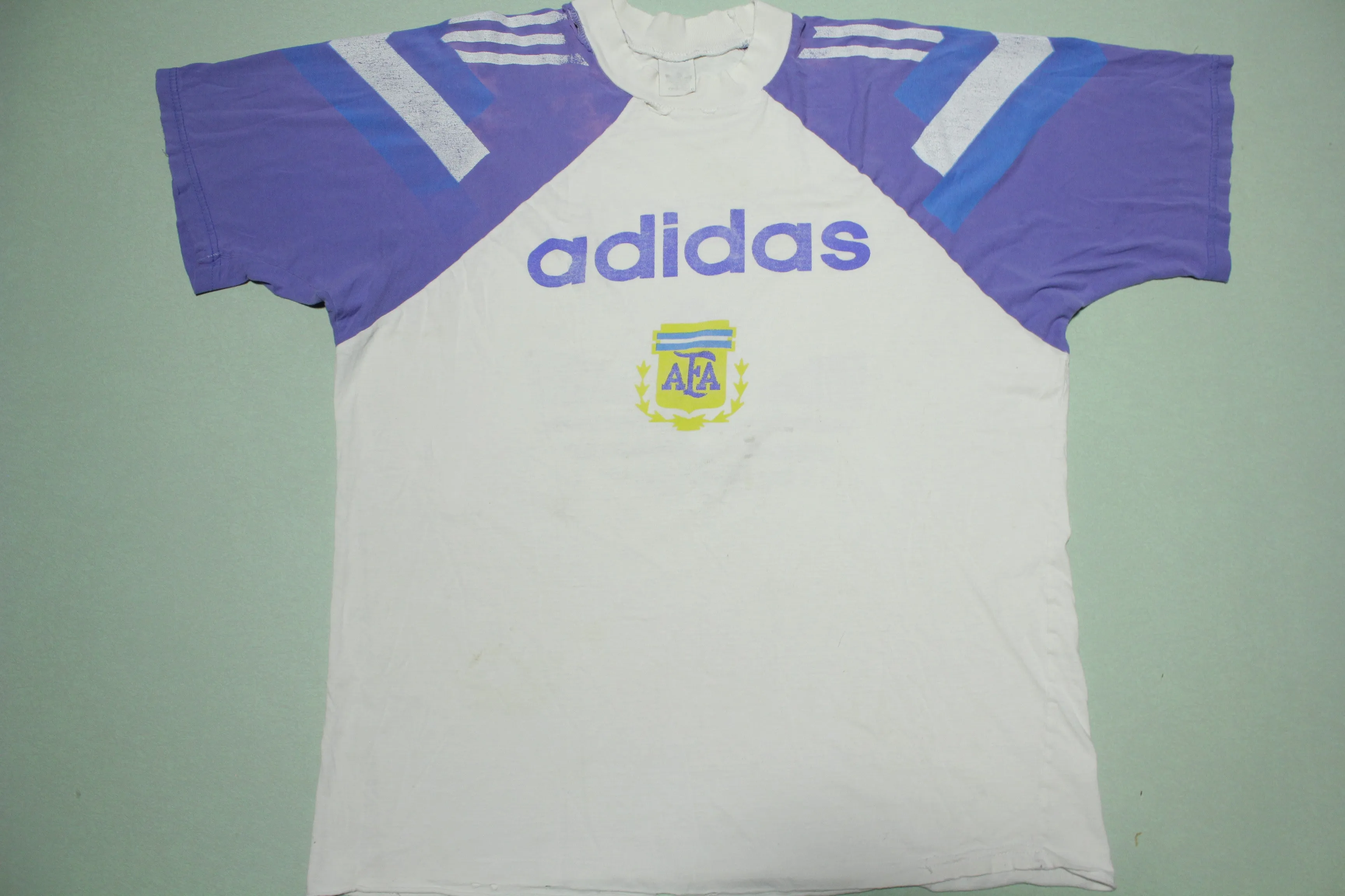 Adidas AFA Argentina Vintage 80's Striped Distressed T-Shirt