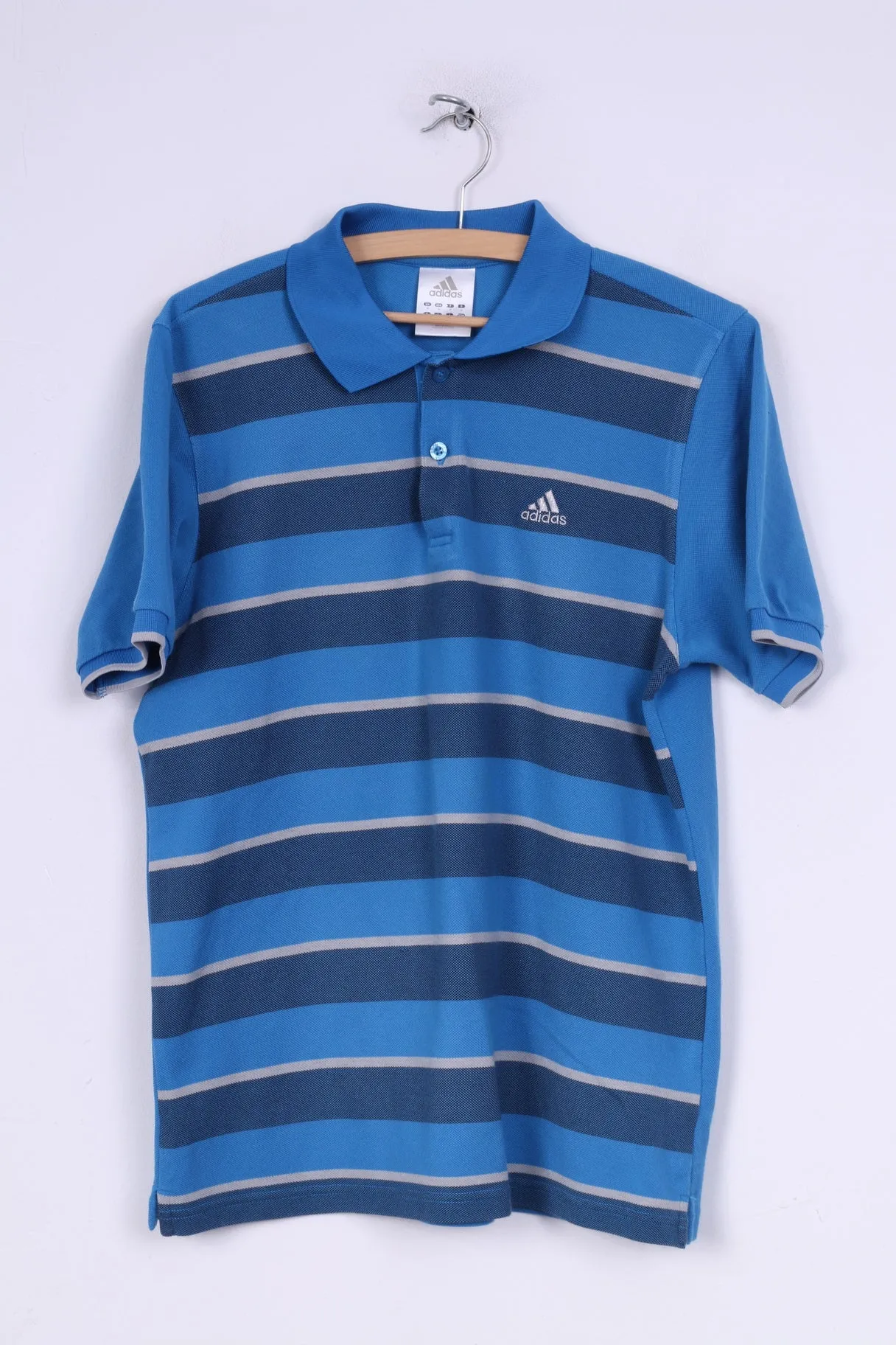 Adidas Mens M Polo Shirt Blue Striped Short Sleeve Cotton Blend Summer Top