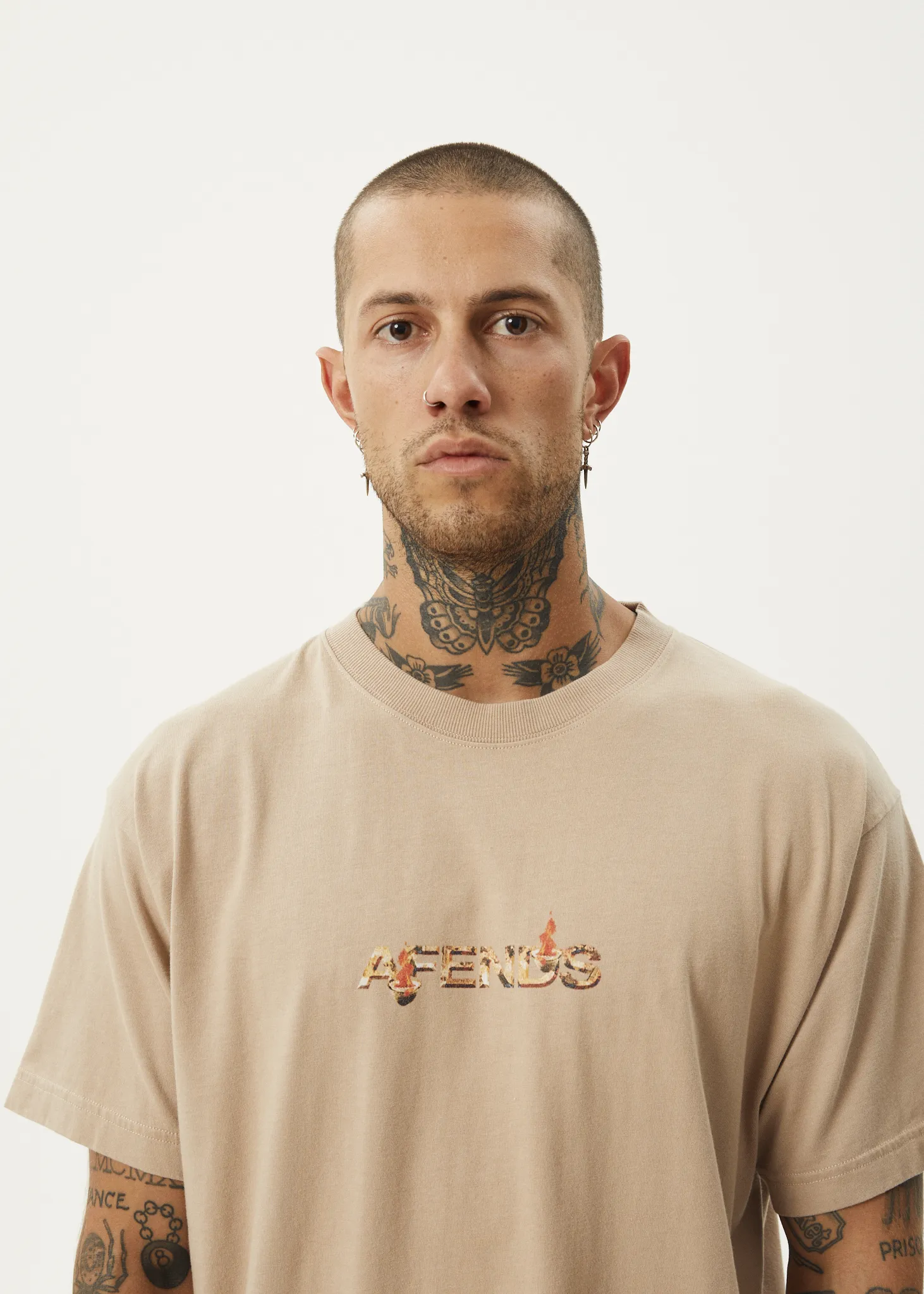 AFENDS Mens Age Old - Boxy Fit Tee - Taupe