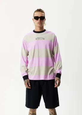 AFENDS Mens Space - Striped Long Sleeve Logo T-Shirt - Candy Stripe