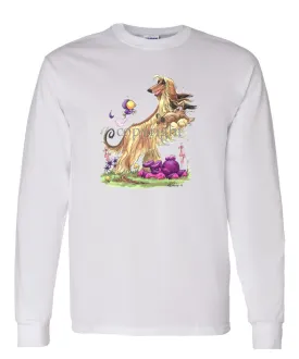 Afghan Hound - Standing With Rabbit - Caricature - Long Sleeve T-Shirt