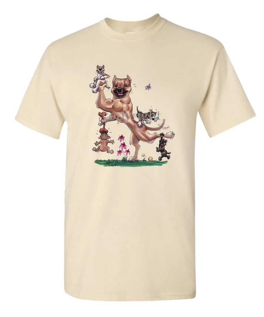 American Staffordshire Terrier - With Puppies - Caricature - T-Shirt