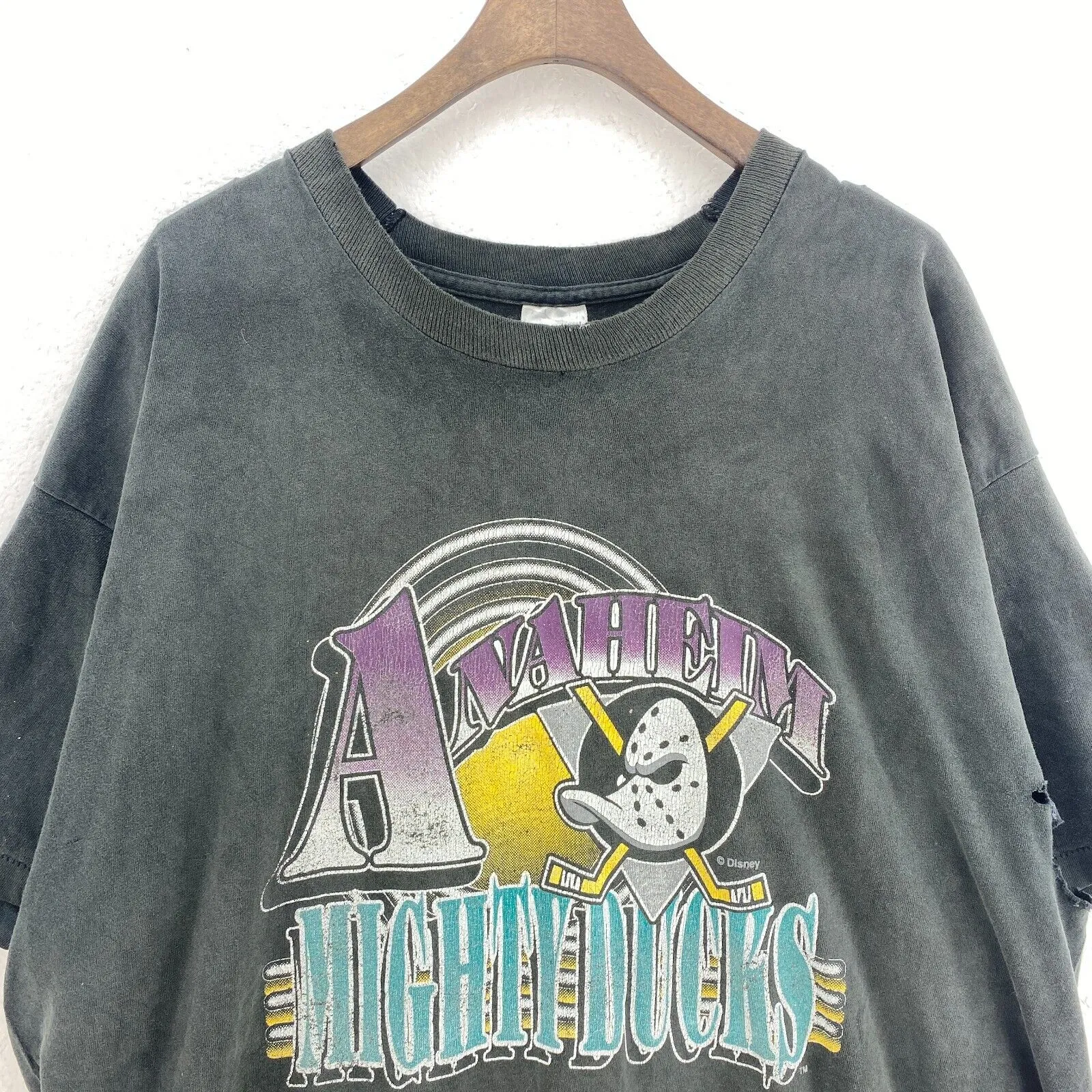 Anaheim Mighty Ducks NHL 1993 Vintage Black T-shirt Size XXL Single Stitch