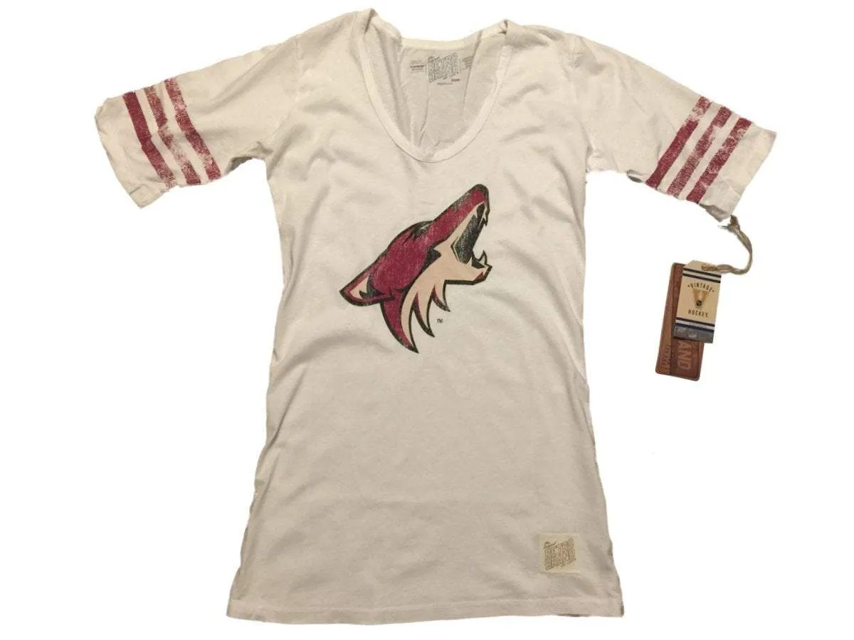 Arizona Coyotes Retro Brand WOMEN White Quarter Striped Sleeve Tunic T-Shirt