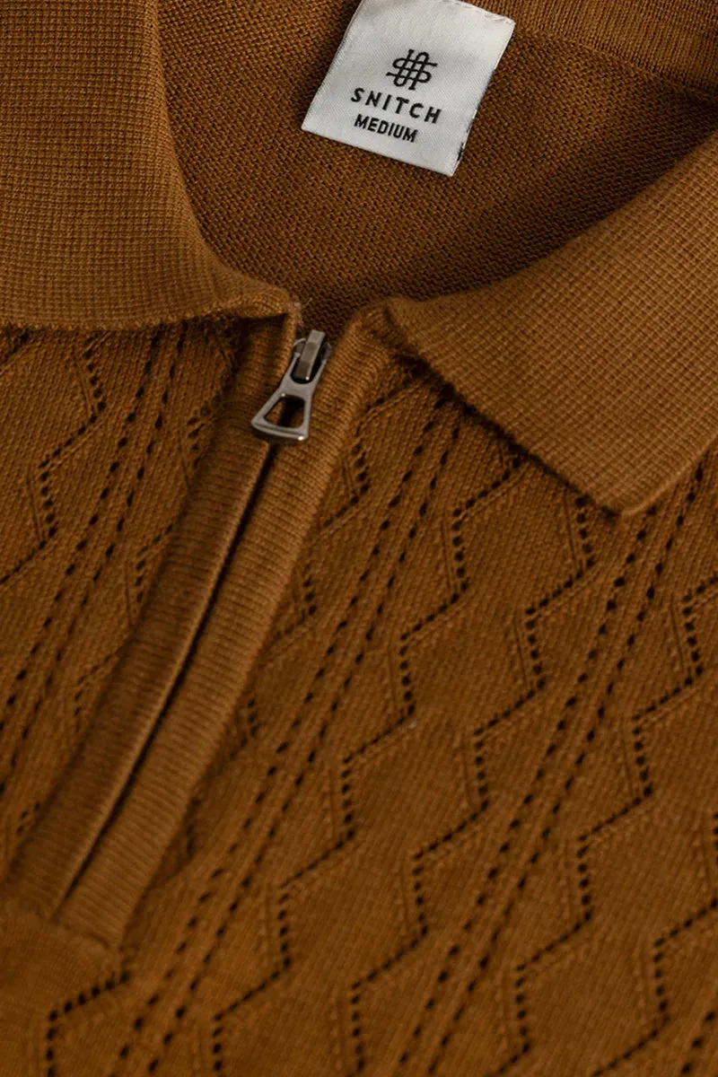 Ascent Brown Knitted Polo T-Shirt