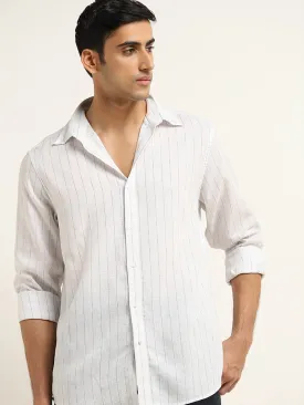 Ascot Blue Striped Relaxed-Fit Cotton Shirt