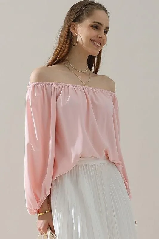 BALLON SLEEVE OFF SHOULDER CHIFFON BLOUSE