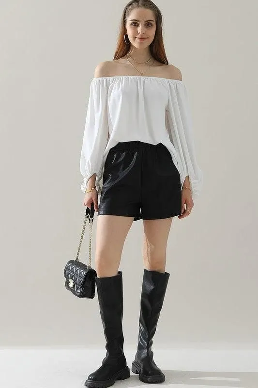 BALLON SLEEVE OFF SHOULDER CHIFFON BLOUSE