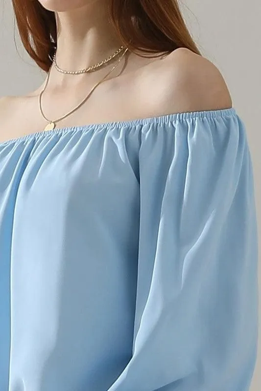 BALLON SLEEVE OFF SHOULDER CHIFFON BLOUSE