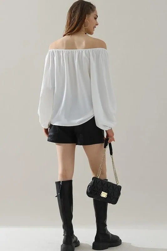 BALLON SLEEVE OFF SHOULDER CHIFFON BLOUSE