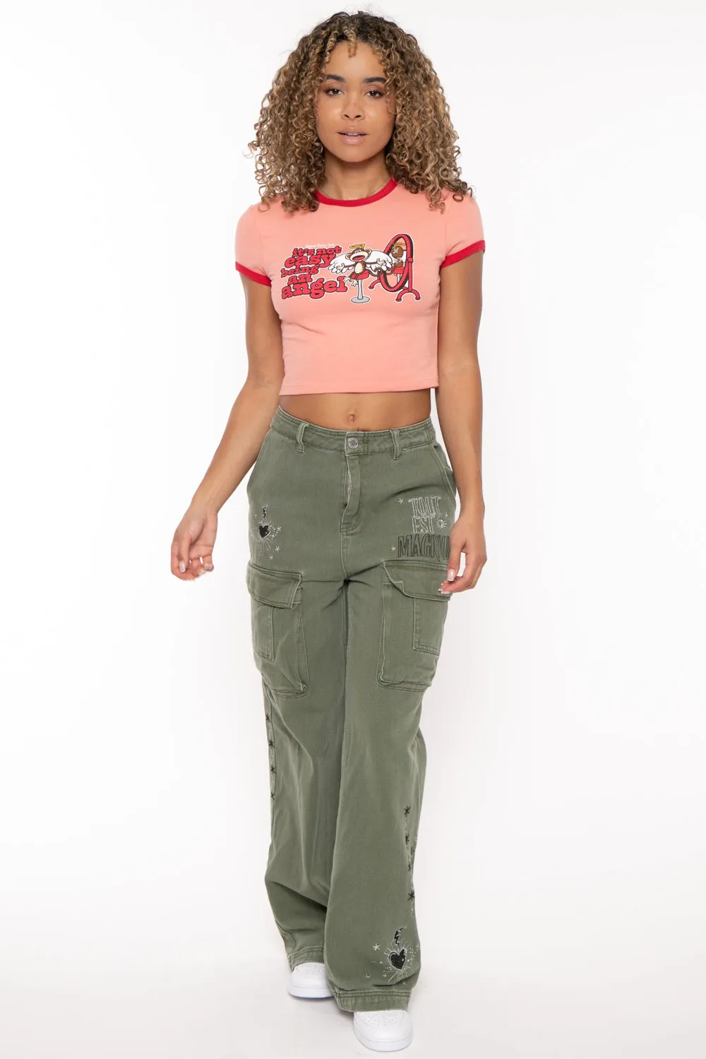 Being An Angel - Bobby Jack Crop Ringer Top - Peach