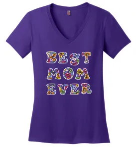 Best Mom Ever Floral V-neck