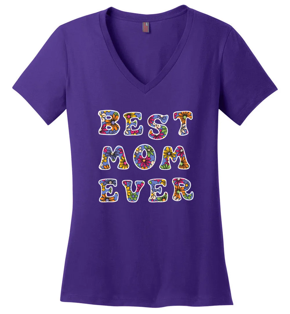 Best Mom Ever Floral V-neck