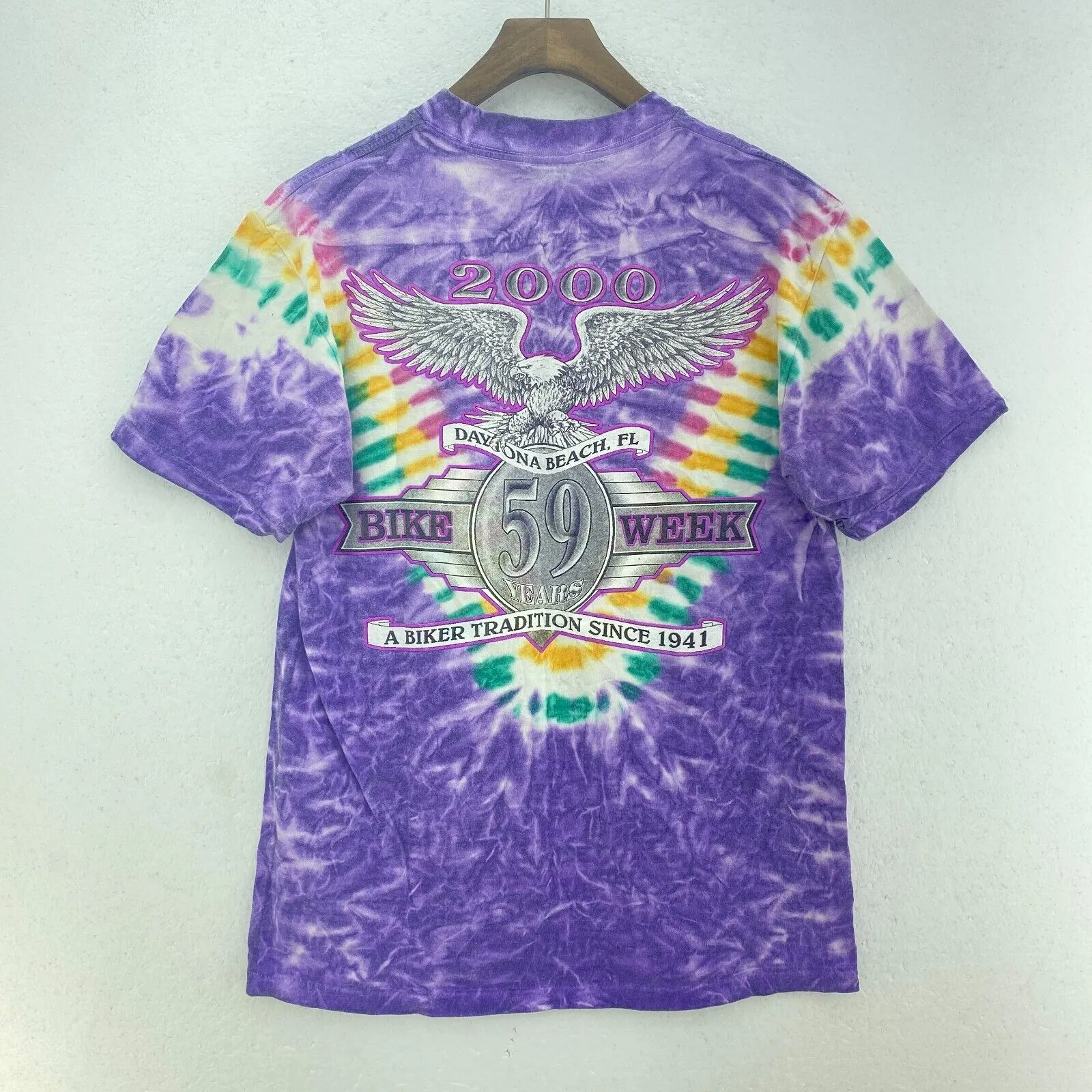 Bike Week Daytona Beach 2000 Purple Vintage Tie Dye T-shirt Size M Single Stitch