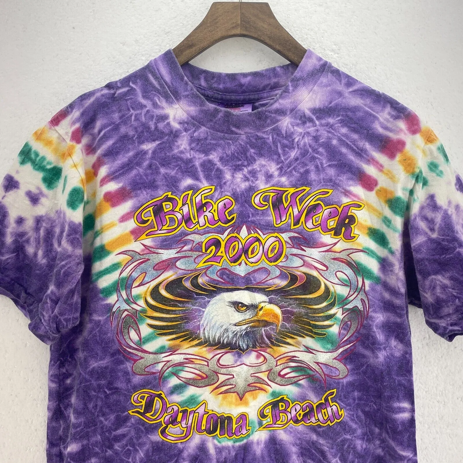 Bike Week Daytona Beach 2000 Purple Vintage Tie Dye T-shirt Size M Single Stitch