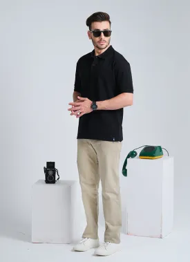 Black Single Tuck Pique Polo Shirt