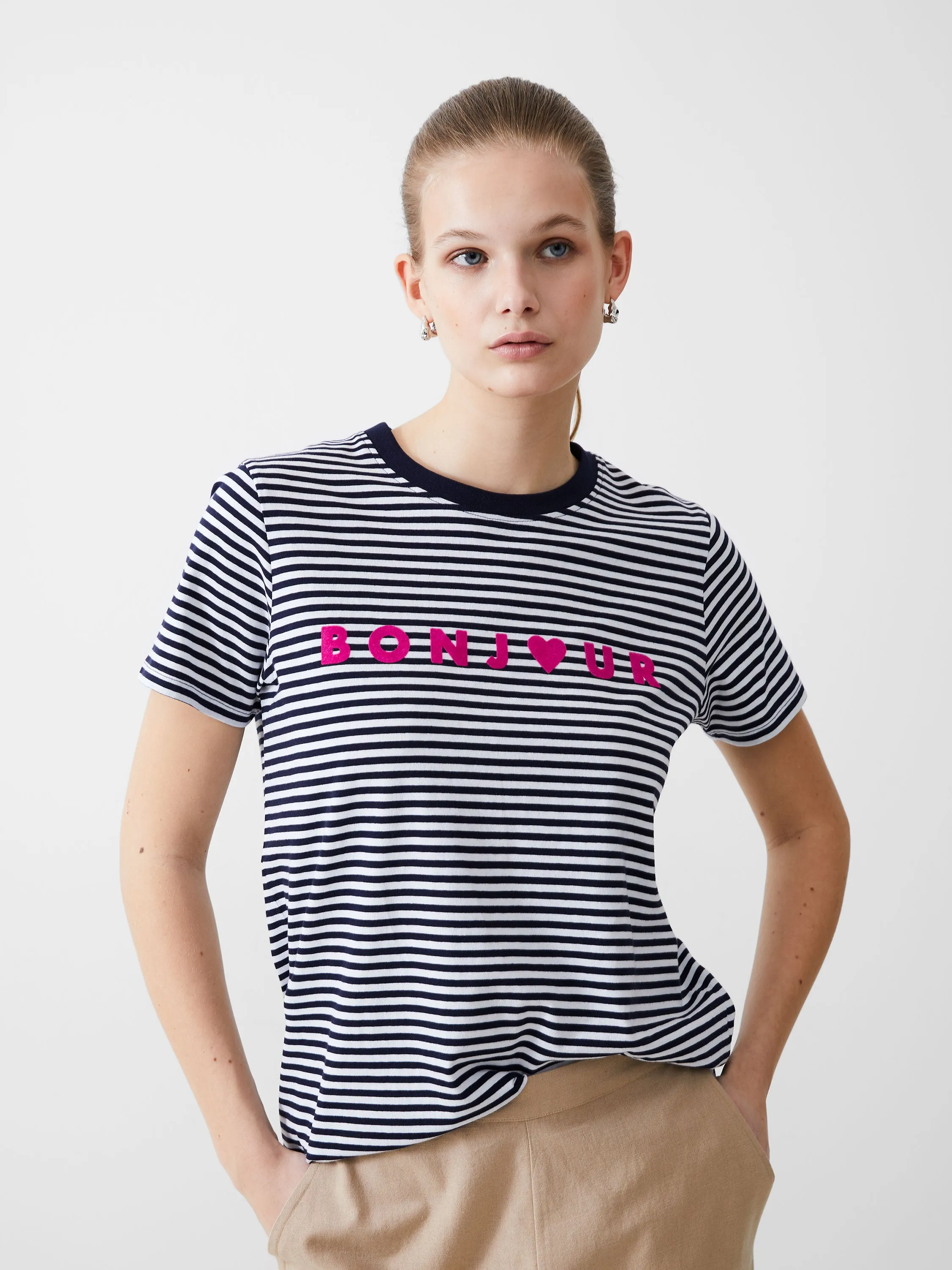 Bonjour Stripe Graphic T-Shirt