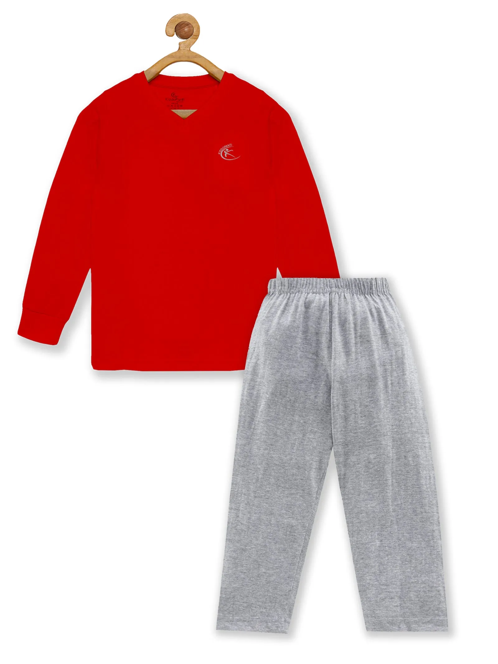 Boys Full Sleeve V Neck Tee & Solid Pyjama Pant Set