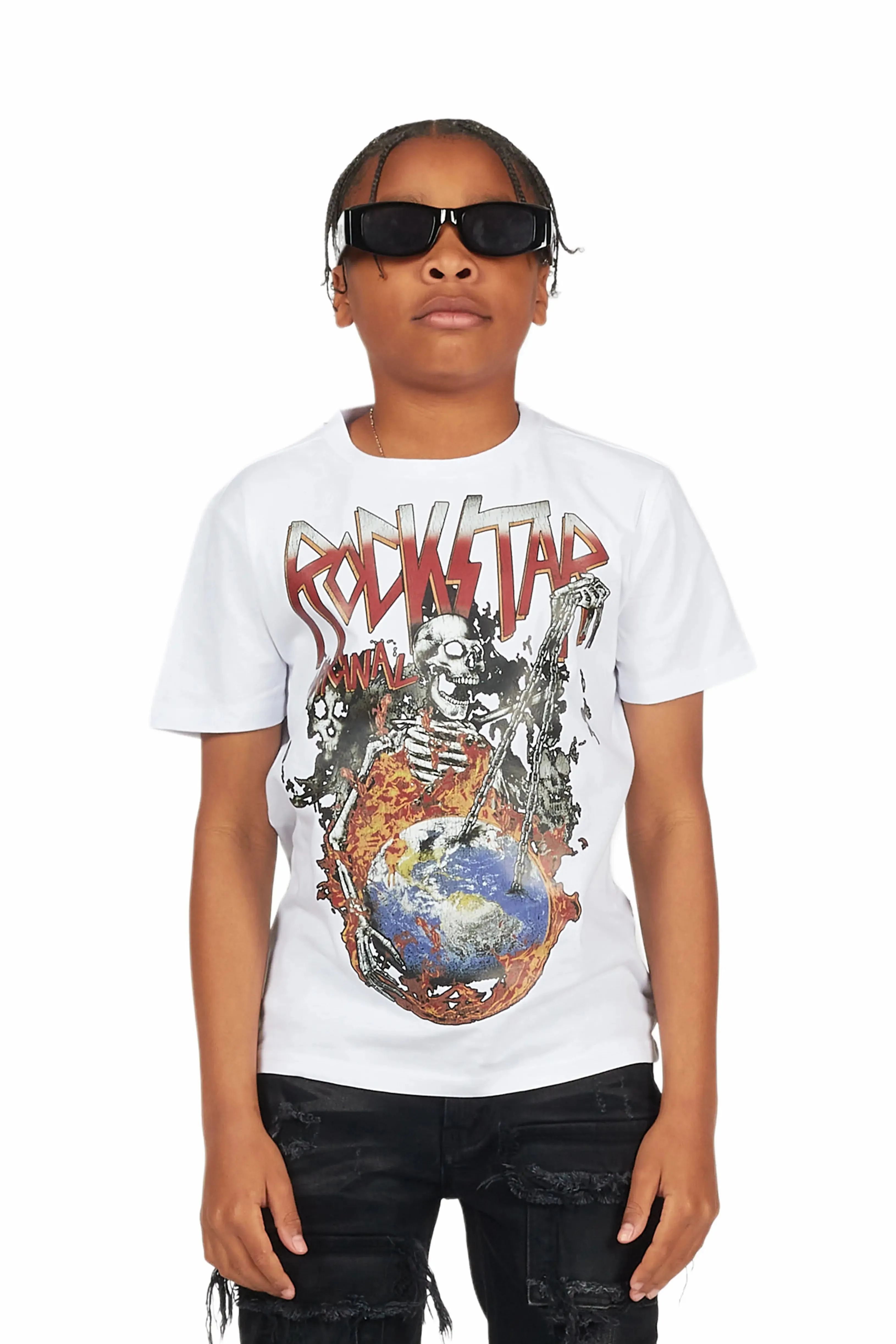 Boys Lokua White Graphic T-Shirt