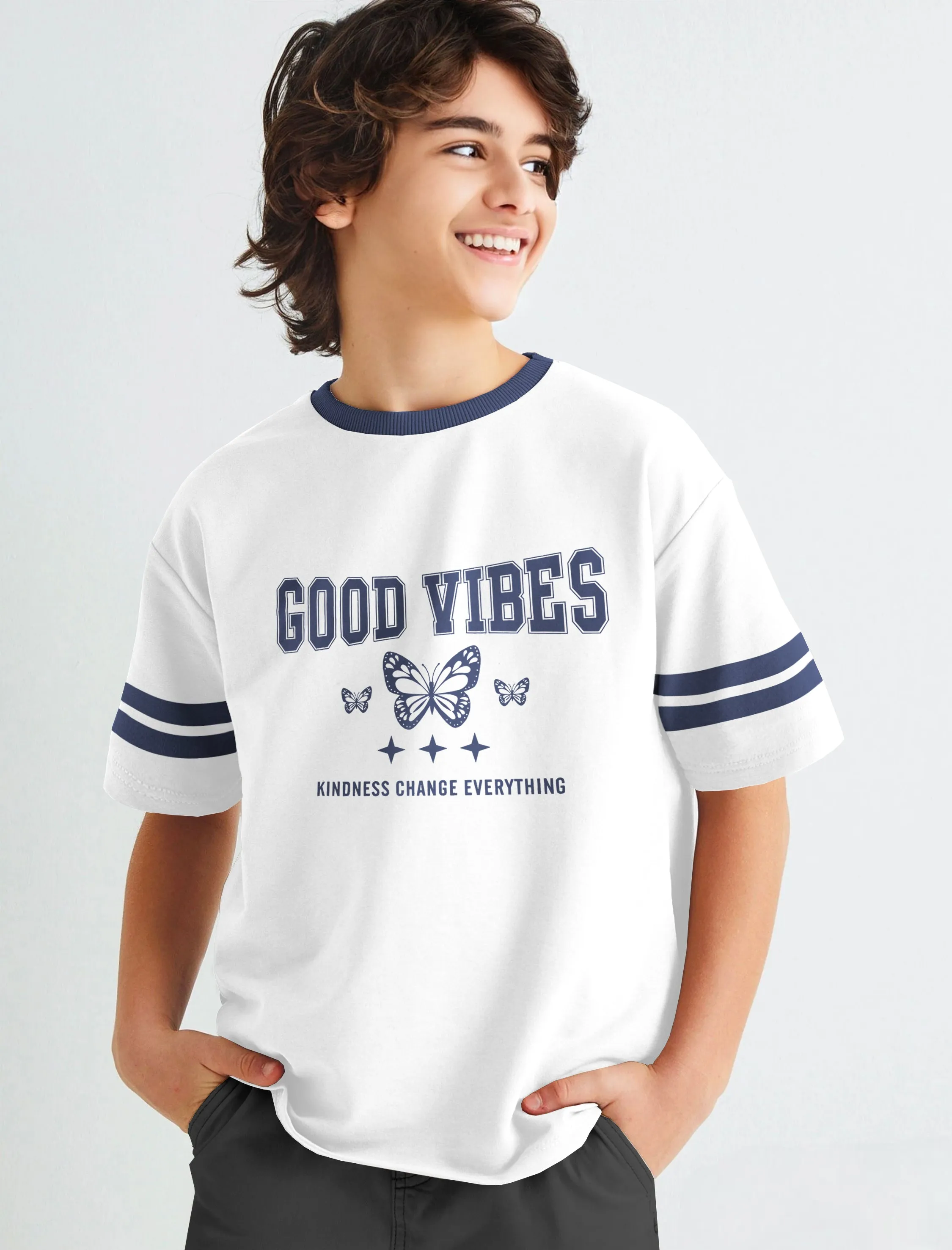 Boys Oversized Striped White T-Shirt