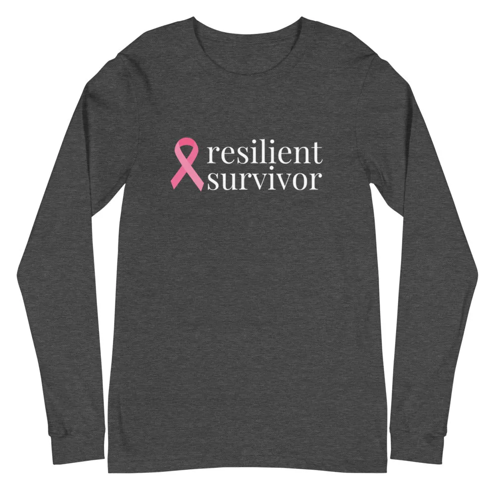 Breast Cancer resilient survivor Ribbon Long Sleeve Tee - Several Colors Available