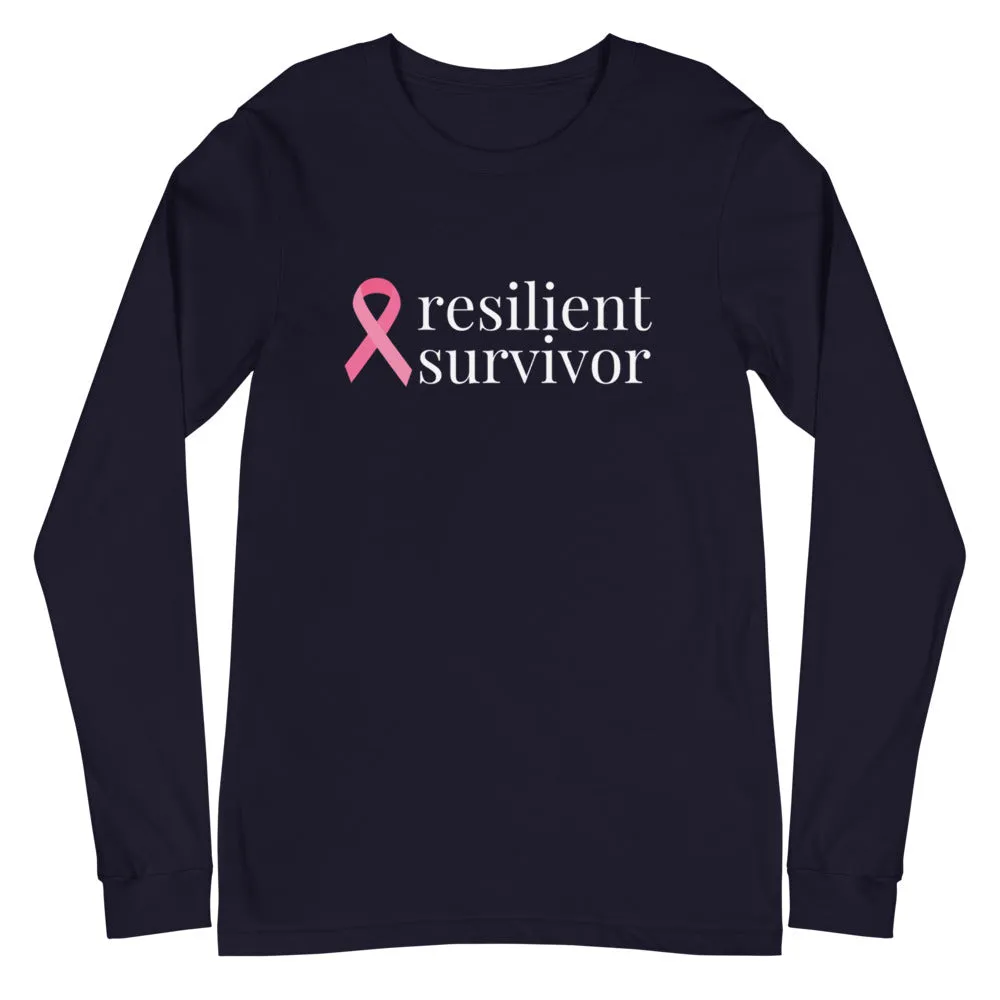 Breast Cancer resilient survivor Ribbon Long Sleeve Tee - Several Colors Available