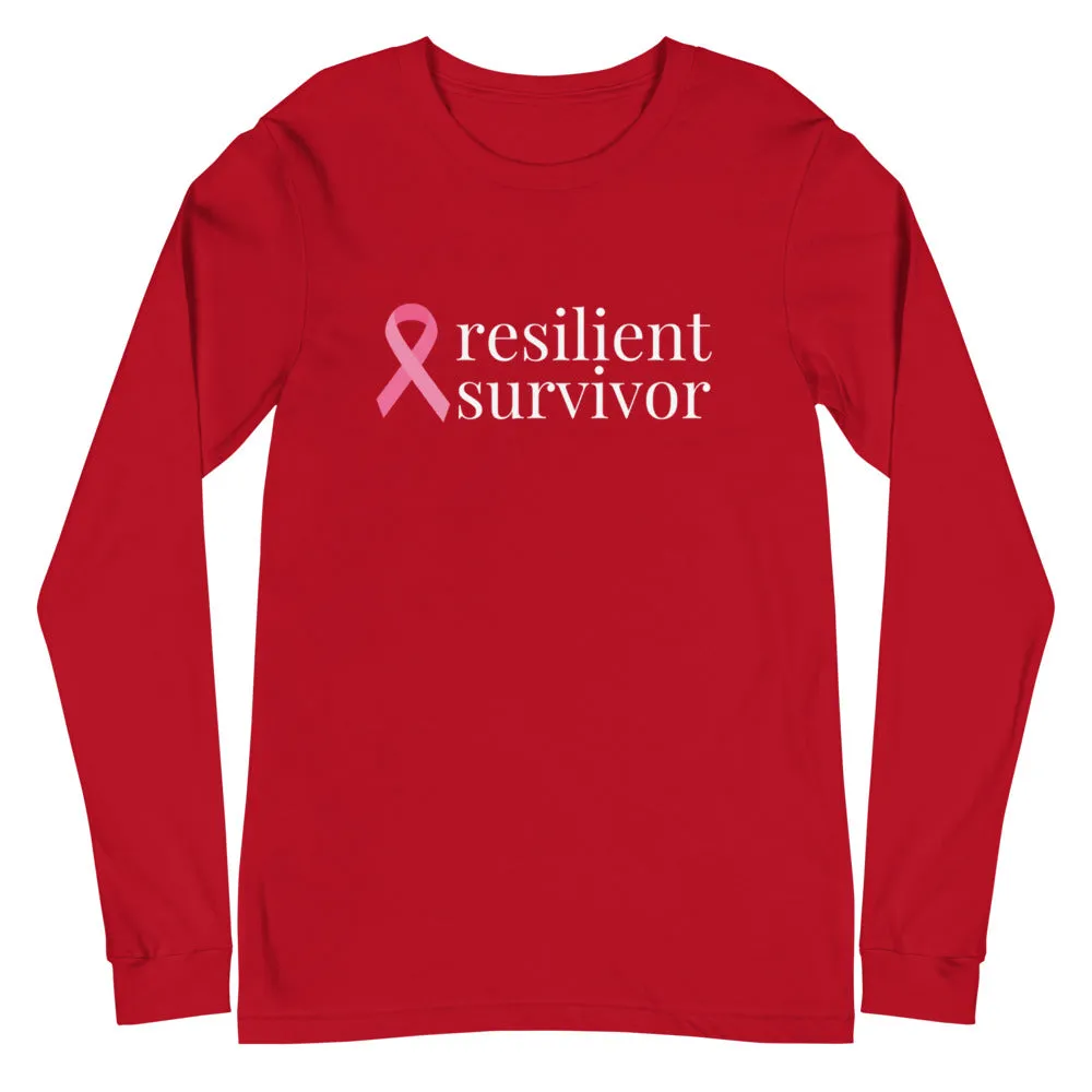 Breast Cancer resilient survivor Ribbon Long Sleeve Tee - Several Colors Available