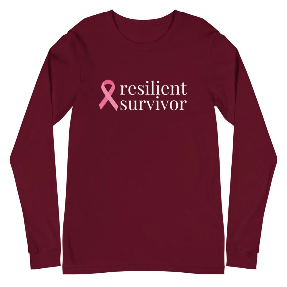 Breast Cancer resilient survivor Ribbon Long Sleeve Tee - Several Colors Available