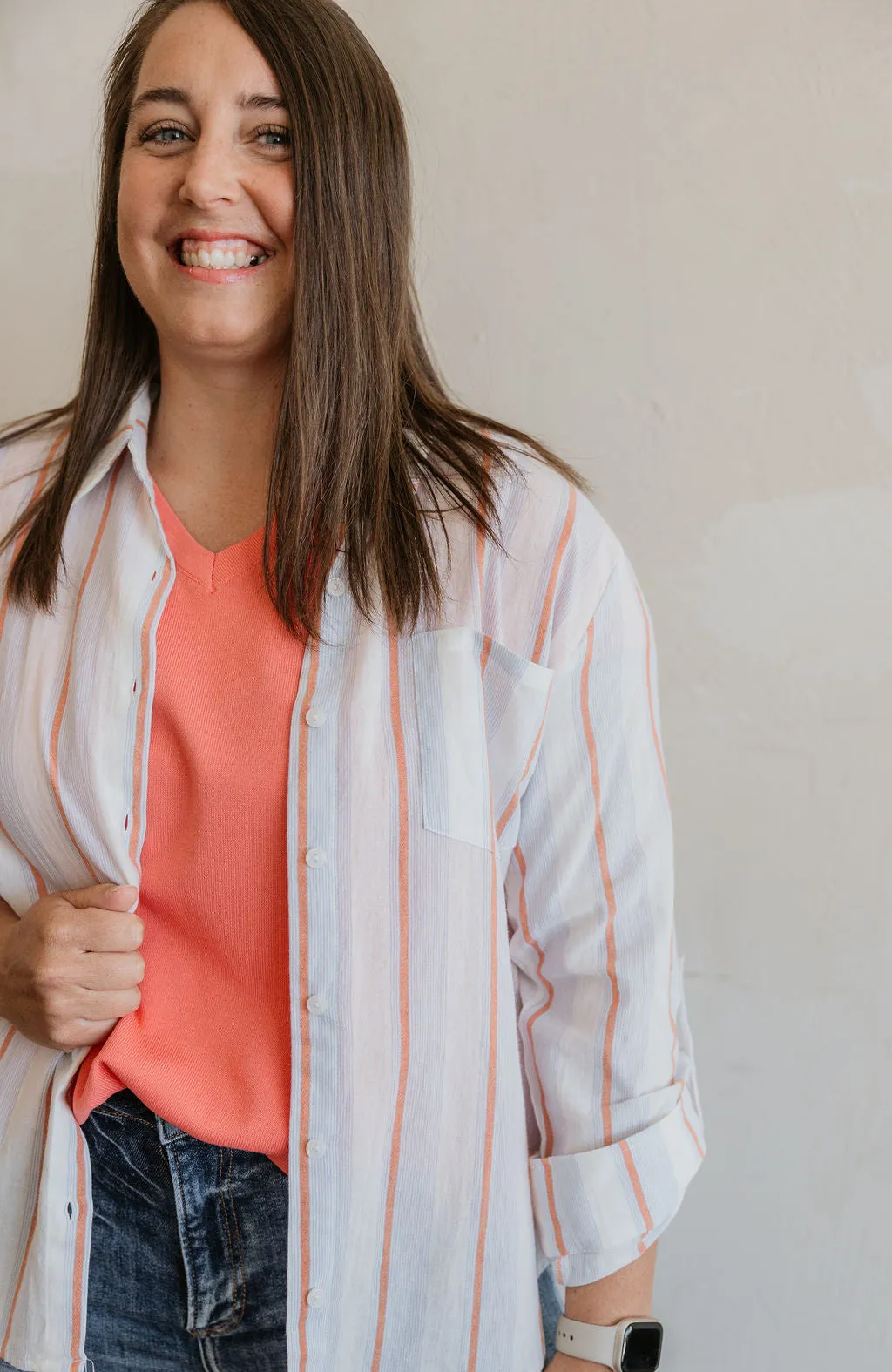 BRITTNEY STRIPED RELAXED FIT BUTTON DOWN SHIRT