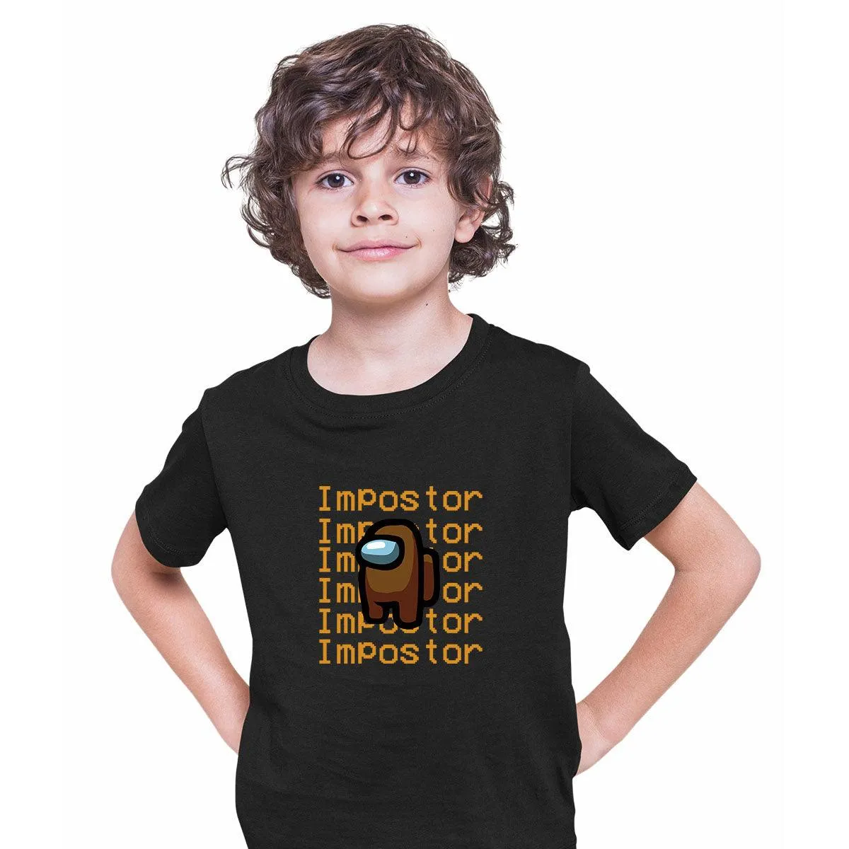 Brown Impostor Among Us Gamer Kids T-shirt Xmas Funny Viral Game Retro Tee