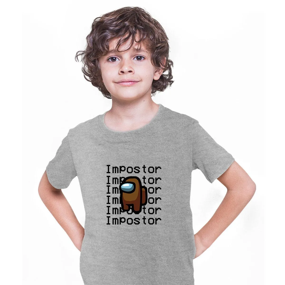 Brown Impostor Among Us Gamer Kids T-shirt Xmas Funny Viral Game Retro Tee