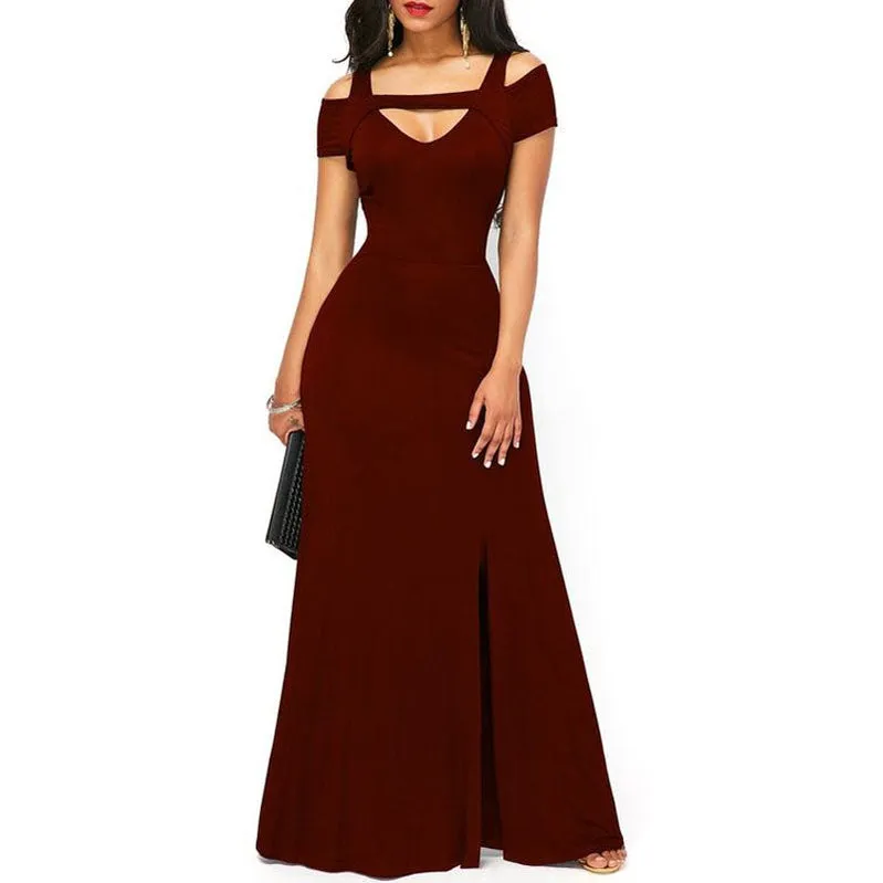 Burgundy Mermaid Off Shoulder Side Slit Long Bridesmaid Dresses,WG1572