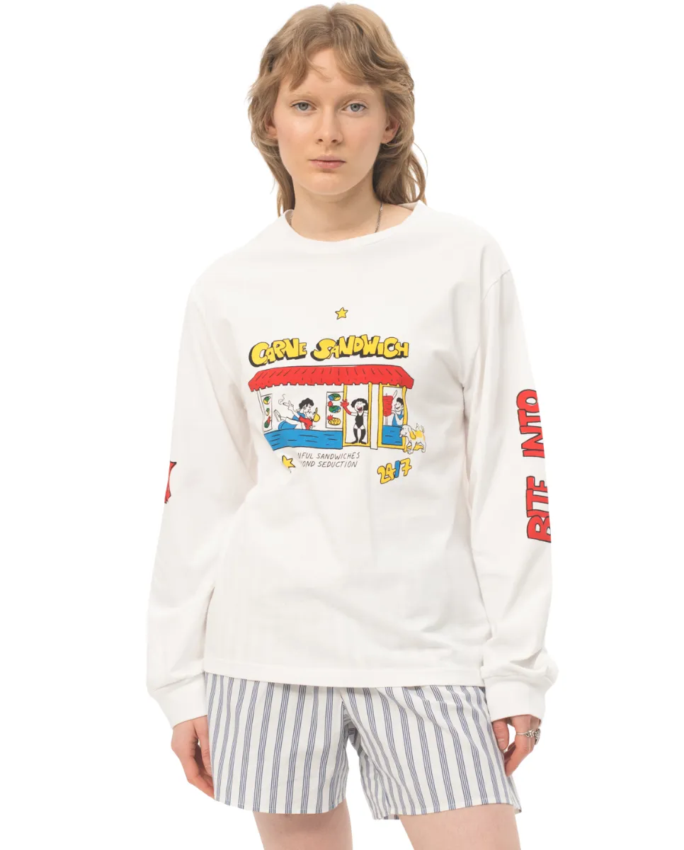 Carne Sandwich Long Sleeves T-shirt White