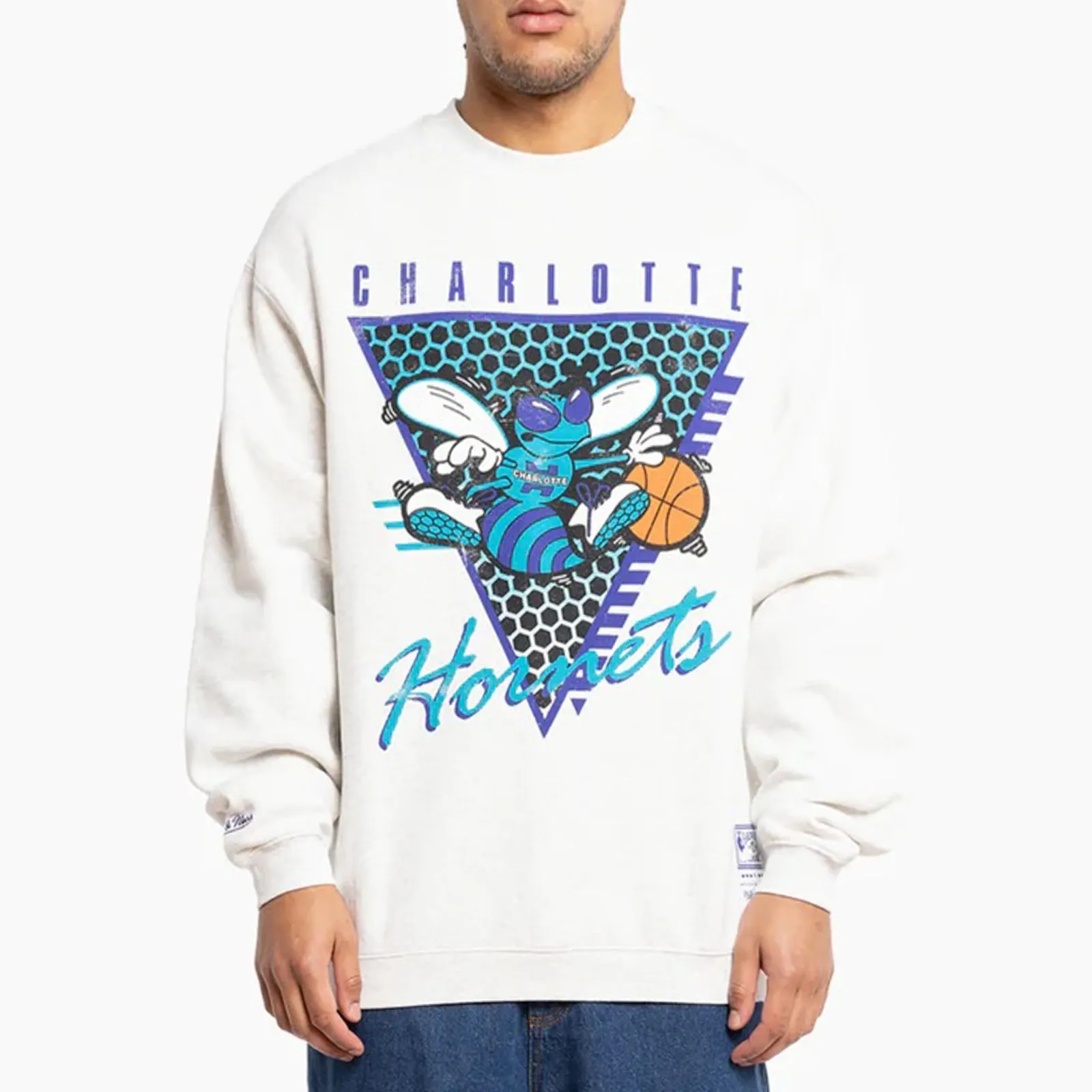 Charlotte Hornets LOGO Crew Long Sleeve Sweatshirt by Mitchell & Ness