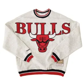 Chicago Bulls Shooting Crew Silver Marle Long Sleeve Sweatshirt by Mitchell & Ness