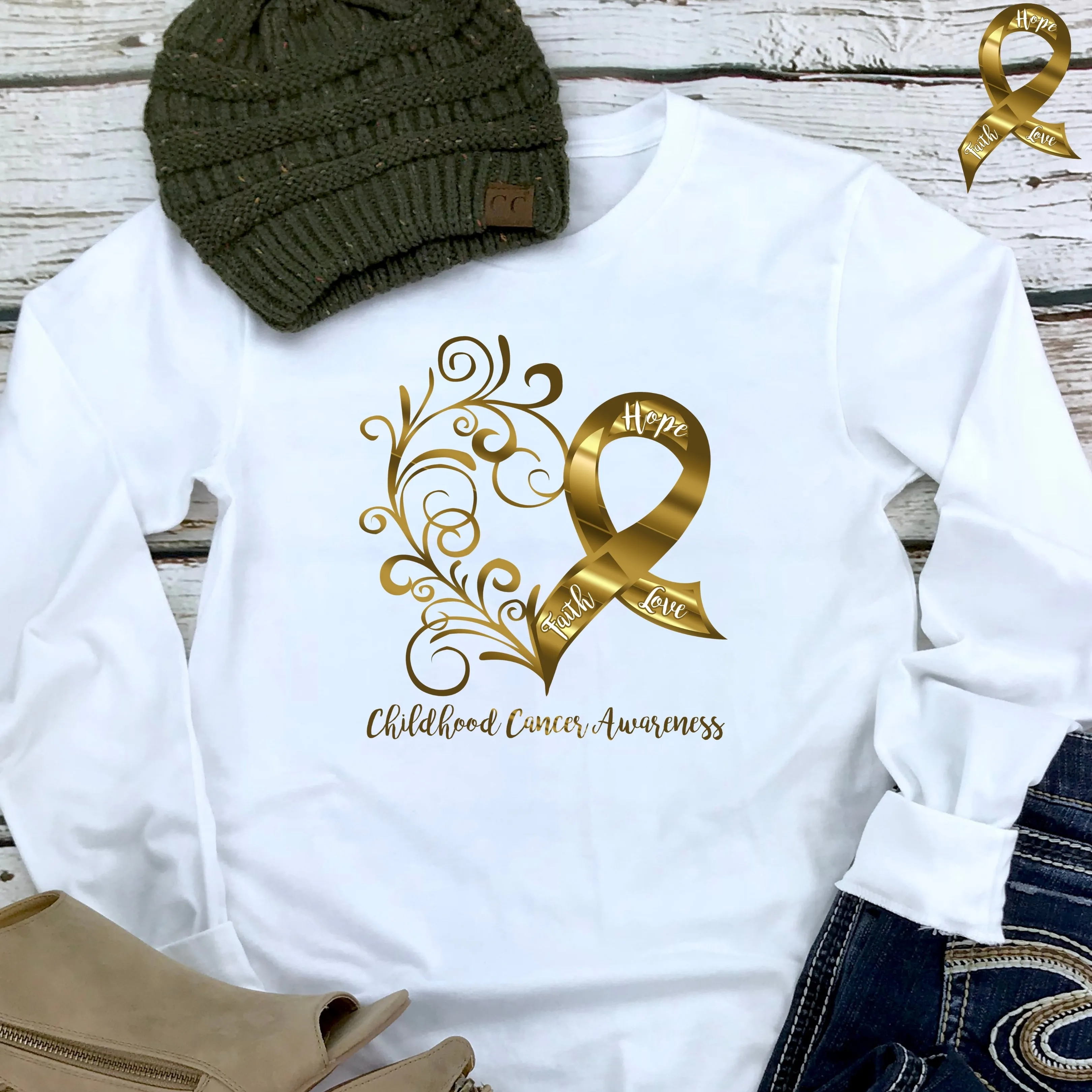 Childhood Cancer Awareness Adult Long Sleeve Tee