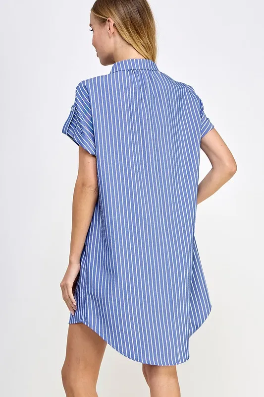 Collared Shirt Dress - Navy